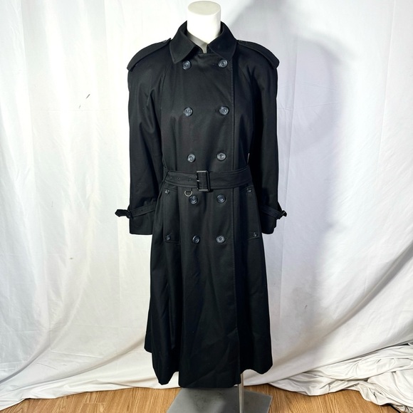 AQUASCUTUM BLACK TRENCH COAT OLD MONEY AESTHETIC MADE IN CANADA MEDIUM - Picture 14 of 17